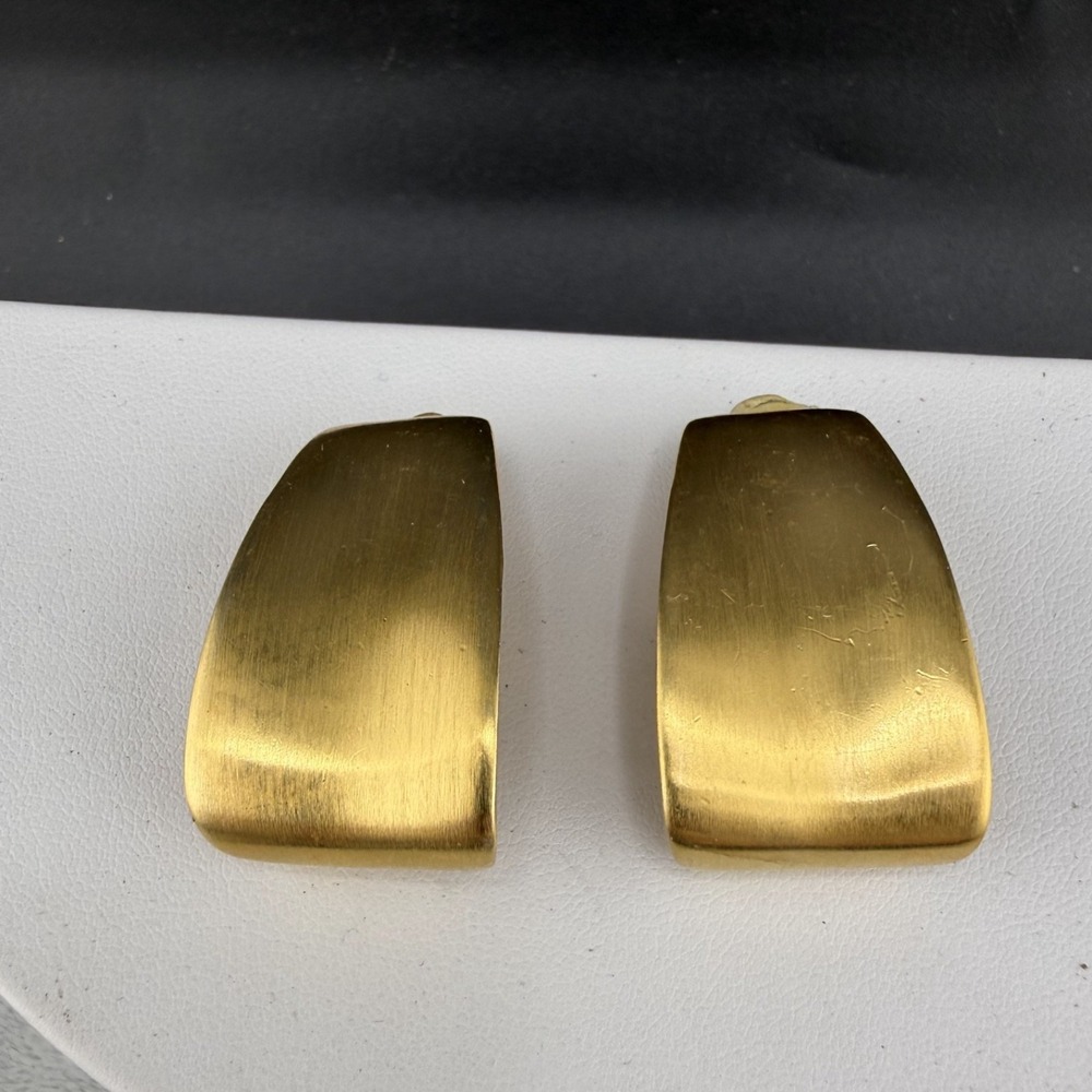 Vintage Ann Klein Clip On Earrings Gold Tone Signed 80s Chunky